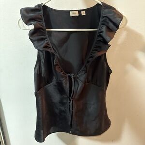 Aritzia Wilfred Black Satin Ruffle Top